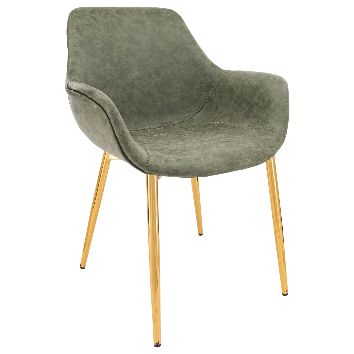 ECG26G 33 x 25.2 x 24.5 in. Markley Modern Leather Dining Armchair Kitchen Chair with Metal Leg, Olive Green & Gold