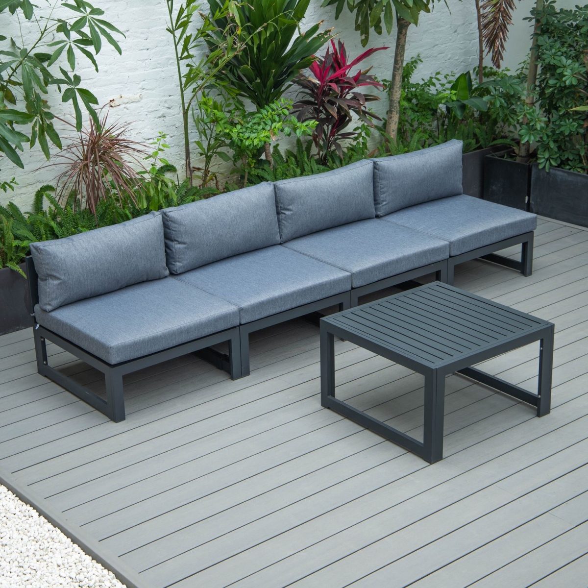 Chelsea Middle Patio Chairs & Coffee Table Set with Cushions, Blue & Black - 5 Piece
