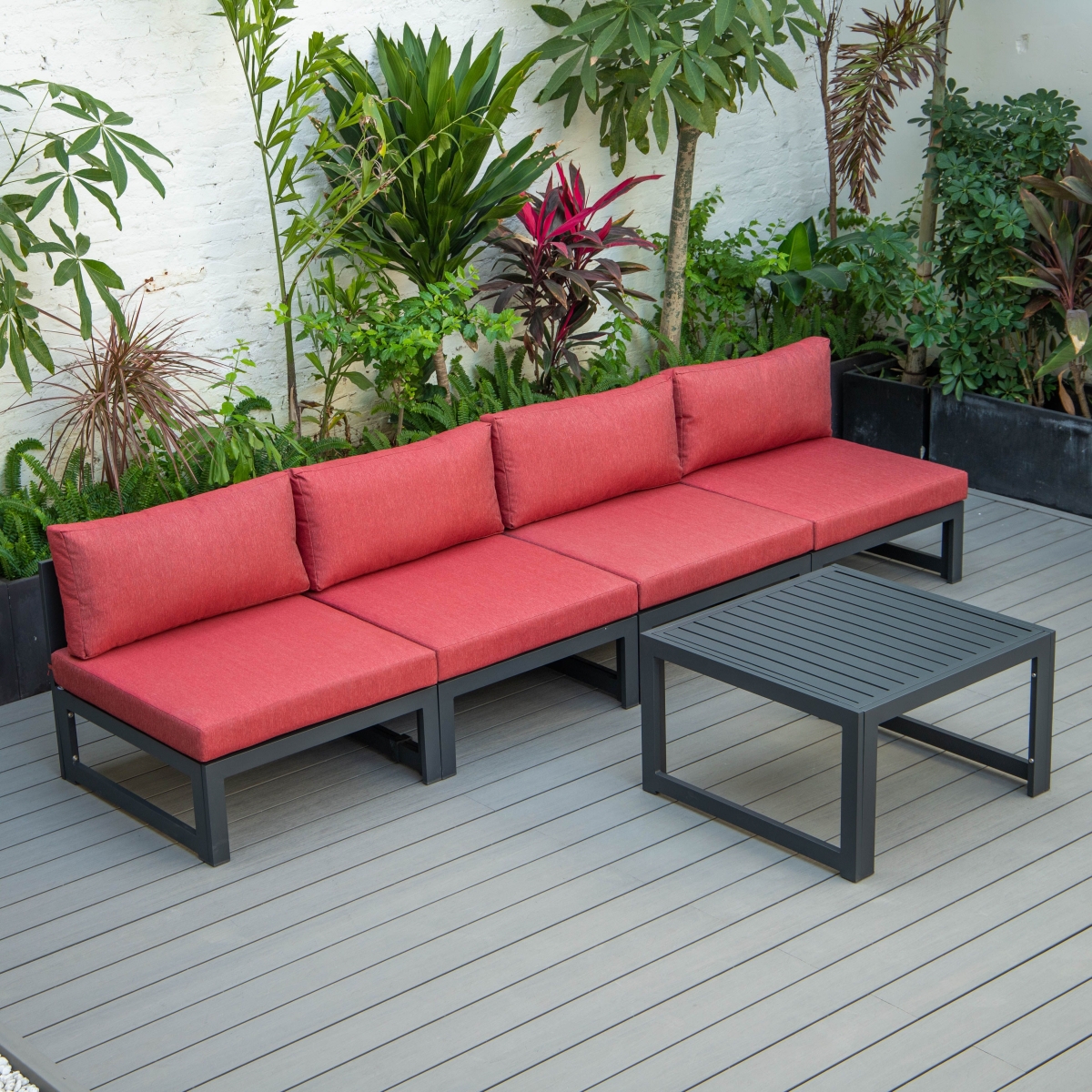Chelsea Middle Patio Chairs & Coffee Table Set with Cushions, Red & Black - 5 Piece