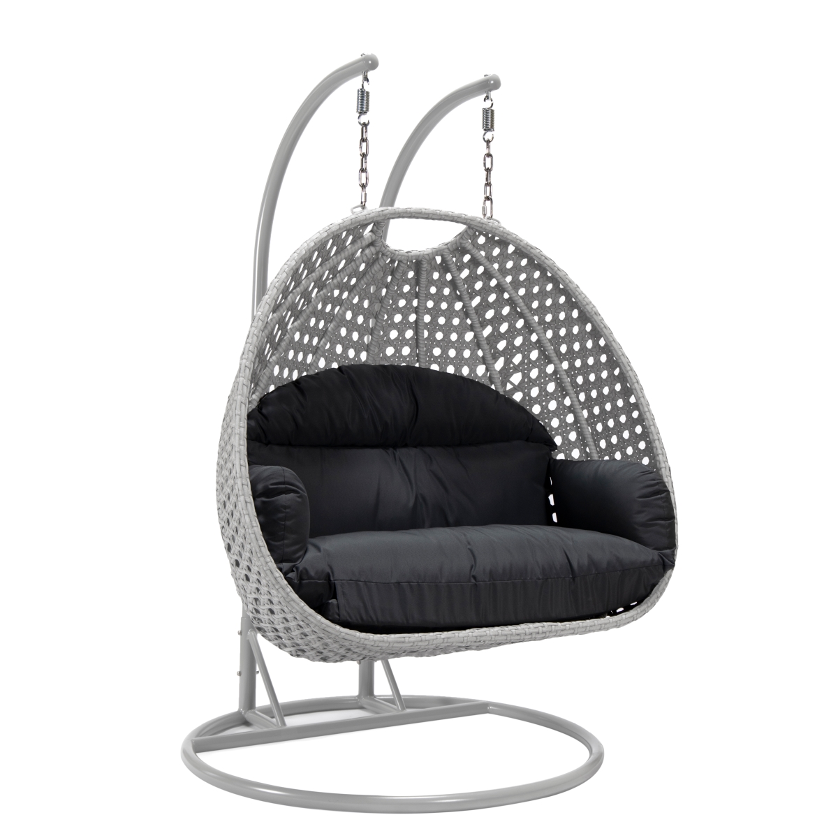 Picture of Leisure Mod MSCLGR-53DGR Mendoza Wicker Hanging 2 Person Egg Swing Chair with Dark Grey Cushion&#44; Light Grey