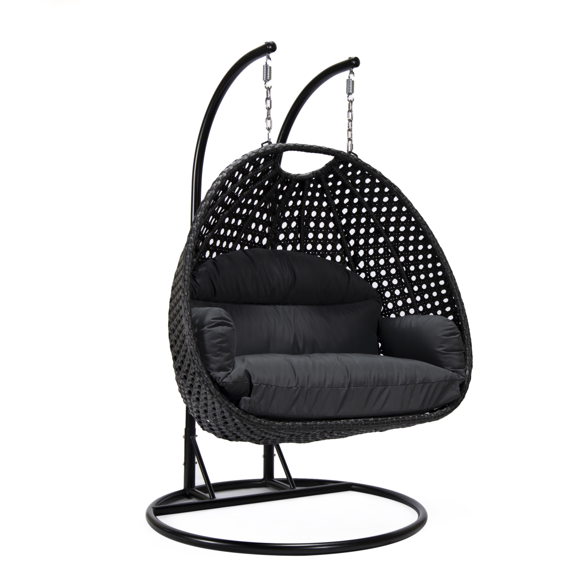 Picture of Leisure Mod MSCCH-53DGR Mendoza Wicker Hanging 2 Person Egg Swing Chair with Dark Grey Cushion, Charcoal