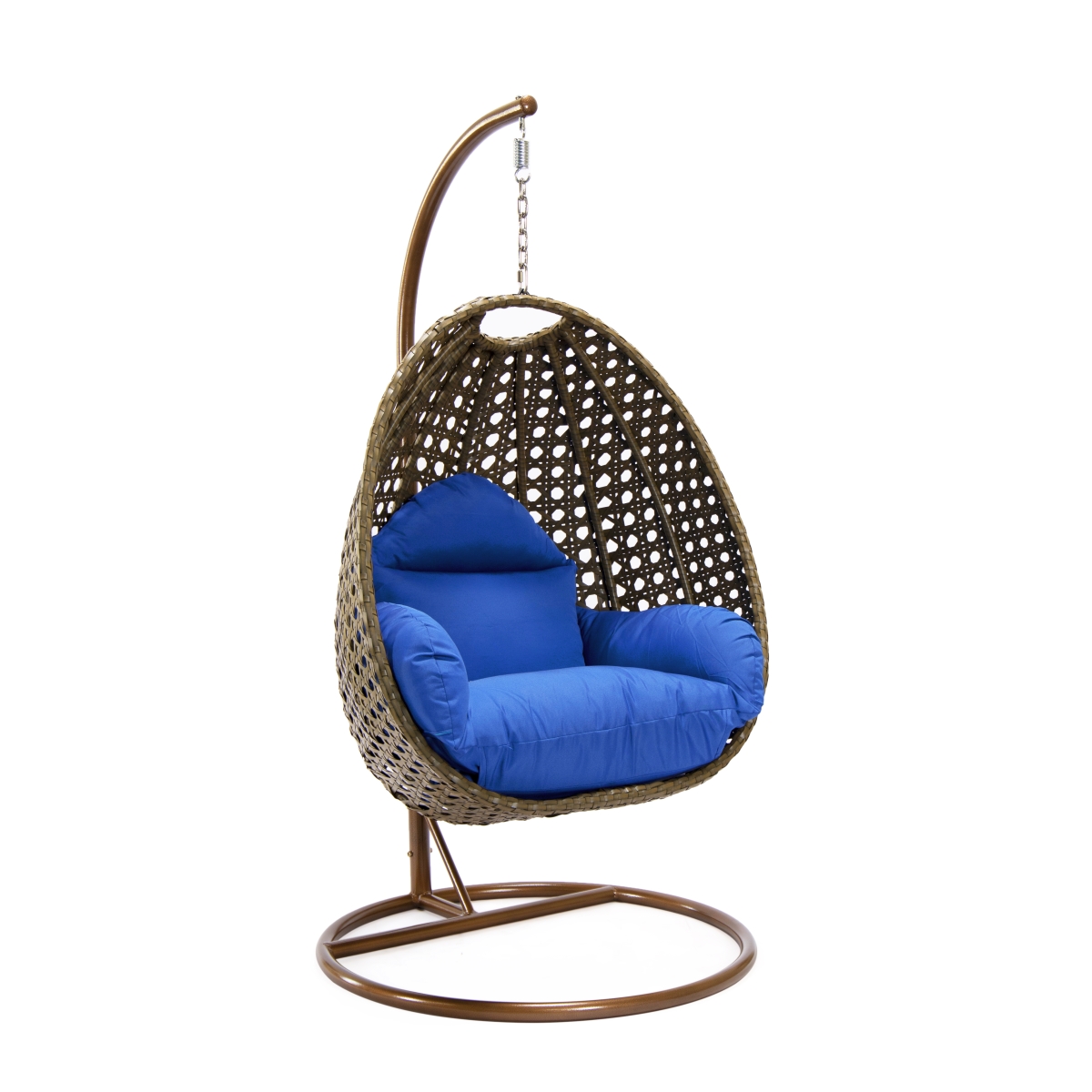 Beige Wicker Hanging Egg Swing Chair, Blue