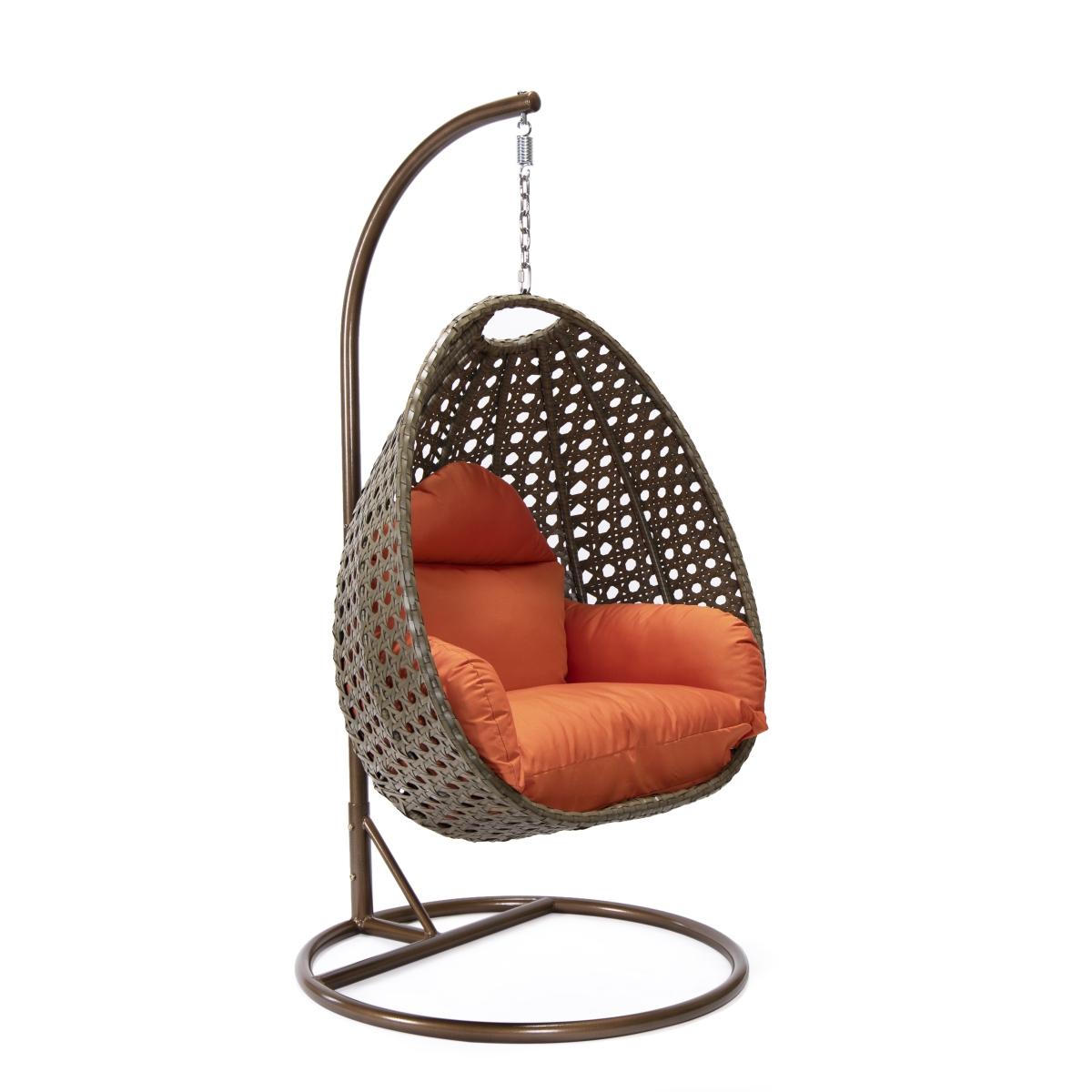 Beige Wicker Hanging Egg Swing Chair, Orange - 77.17 x 41 x 41 in.