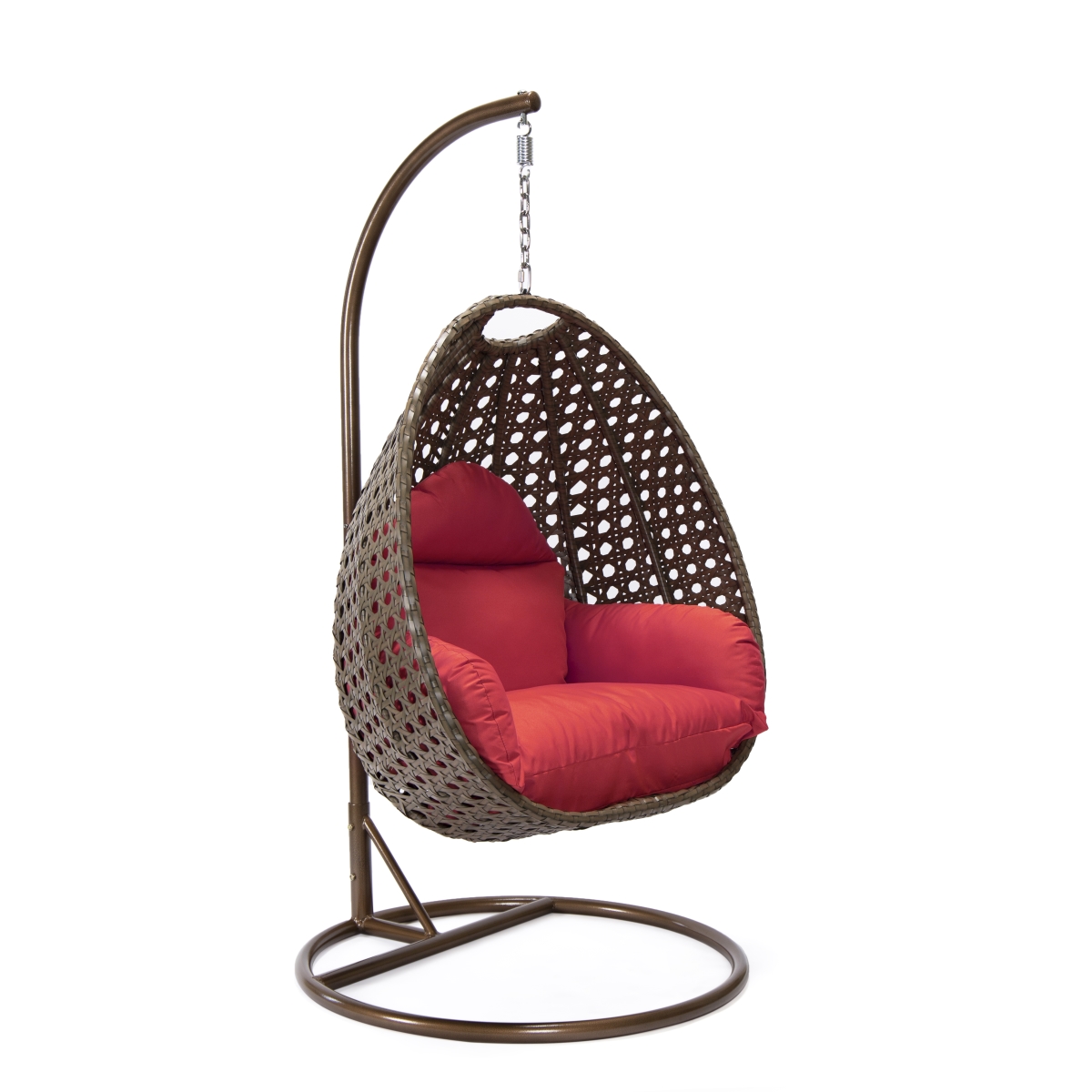 Beige Wicker Hanging Egg Swing Chair, Red - 77.17 x 41 x 41 in.