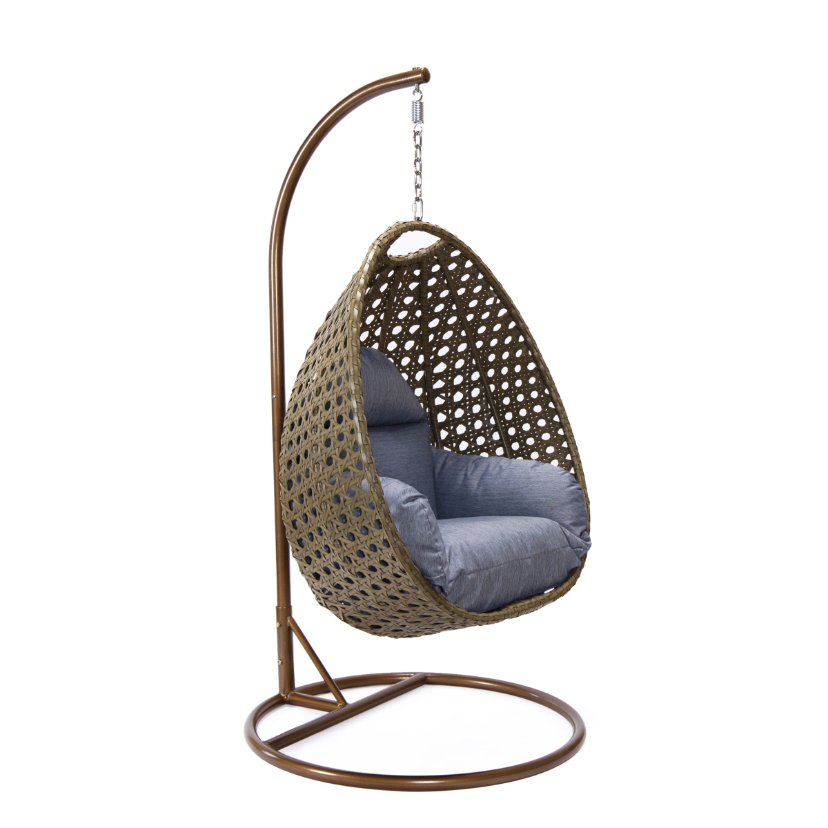 Beige Wicker Hanging Egg Swing Chair, Charcoal Blue