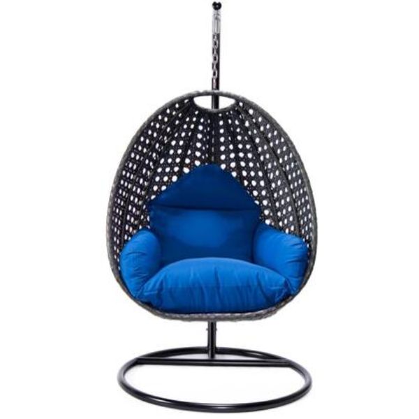 Charcoal Wicker Hanging Egg Swing Chair, Blue