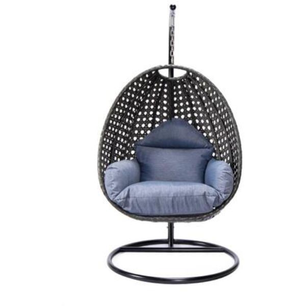 Charcoal Wicker Hanging Egg Swing Chair, Charcoal Blue