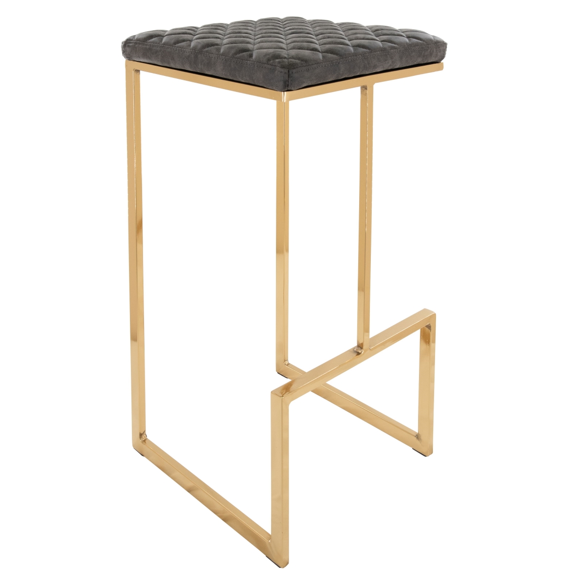 Quincy Quilted Stitched Leather Bar Stools with Gold Metal Frame, Grey