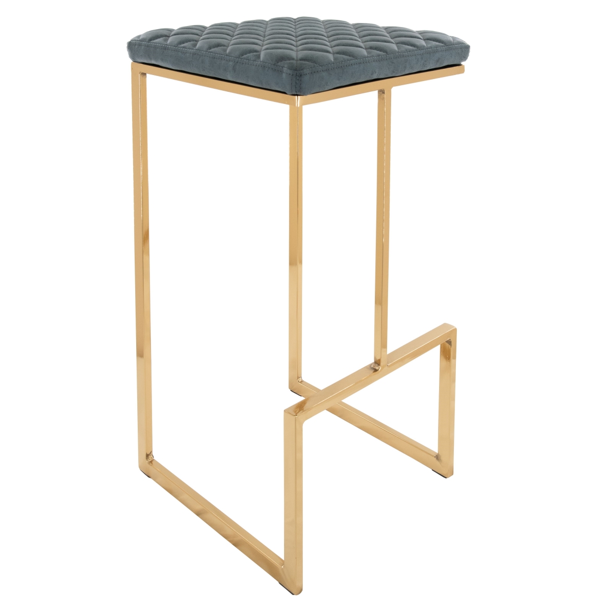 Quincy Quilted Stitched Leather Bar Stools with Gold Metal Frame, Peacock Blue