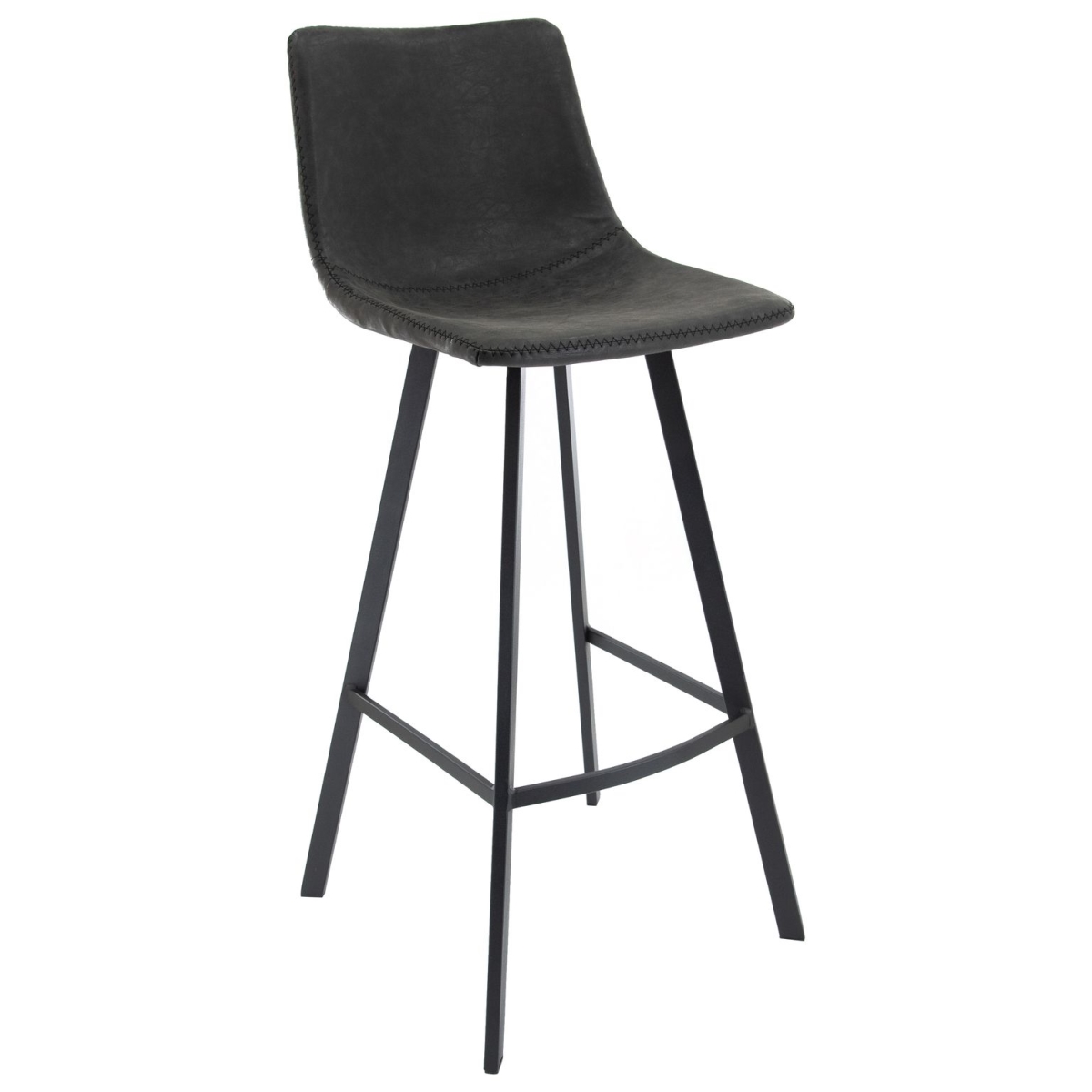 ES29BL Elland Modern Upholstered Leather Bar Stool with Iron Legs & Footrest, Charcoal Black