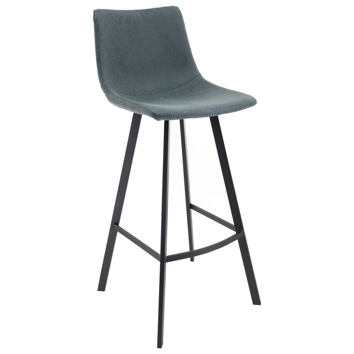 Elland Modern Upholstered Leather Bar Stool with Iron Legs & Footrest, Peacock Blue