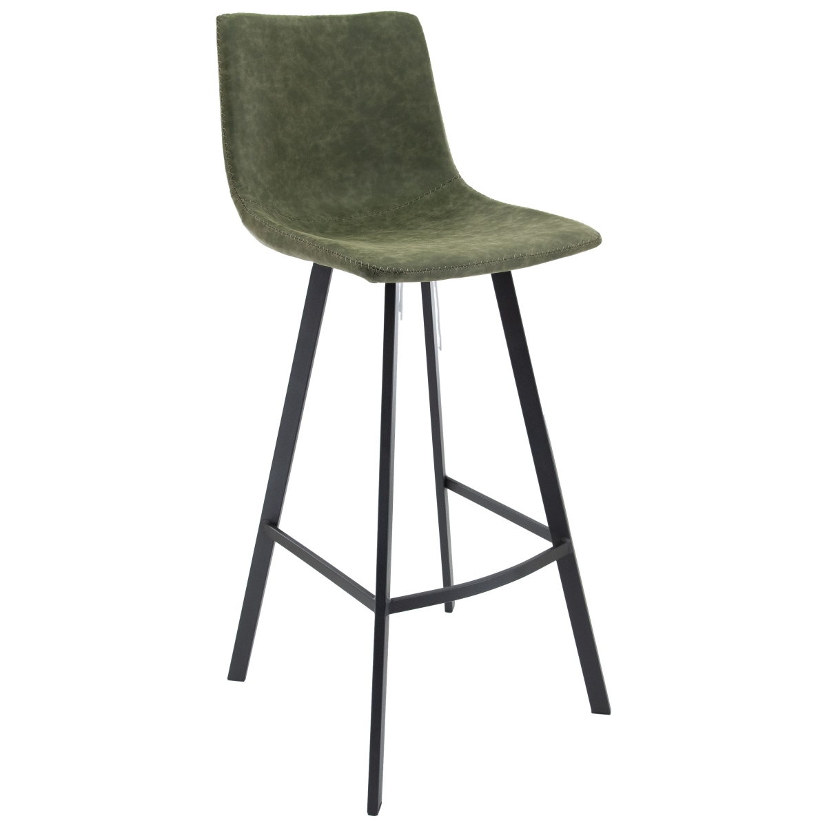 ES29G Elland Modern Upholstered Leather Bar Stool with Iron Legs & Footrest, Olive Green