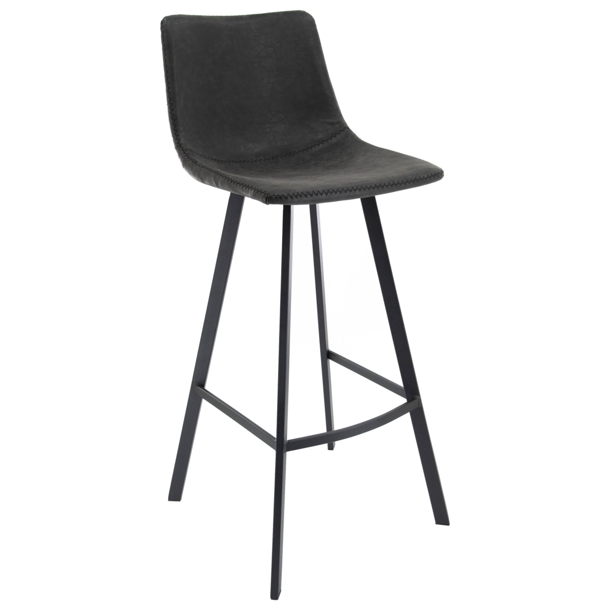 40.55 x 17.71 x 18 in. Elland Modern Upholstered Leather Bar Stool with Iron Legs & Footrest - Charcoal Black - Set of 2