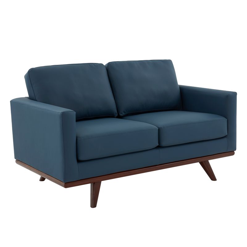 Picture of LeisureMod CS58NBU-L Chester Modern Leather Loveseat with Birch Wood Base&#44; Navy Blue