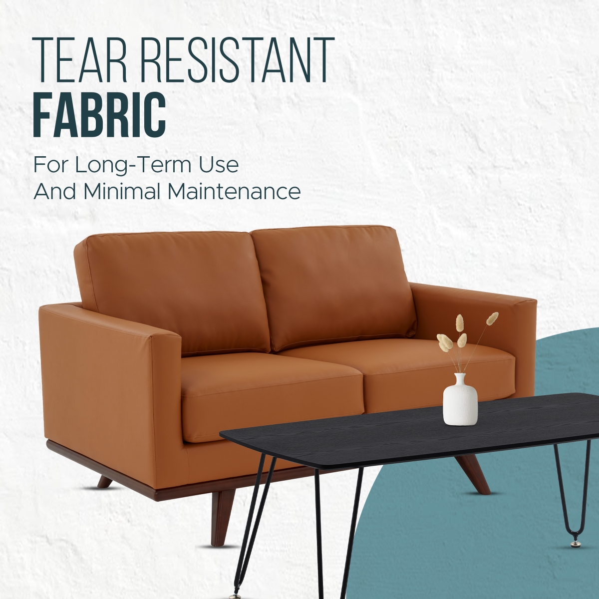 CS58TN-L Chester Modern Leather Loveseat with Birch Wood Base, Cognac Tan