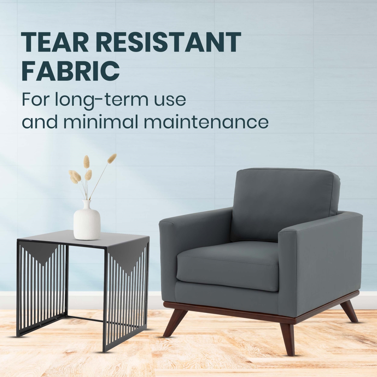 CS33GR-L Chester Modern Leather Accent Arm Chair with Birch Wood Base, Grey