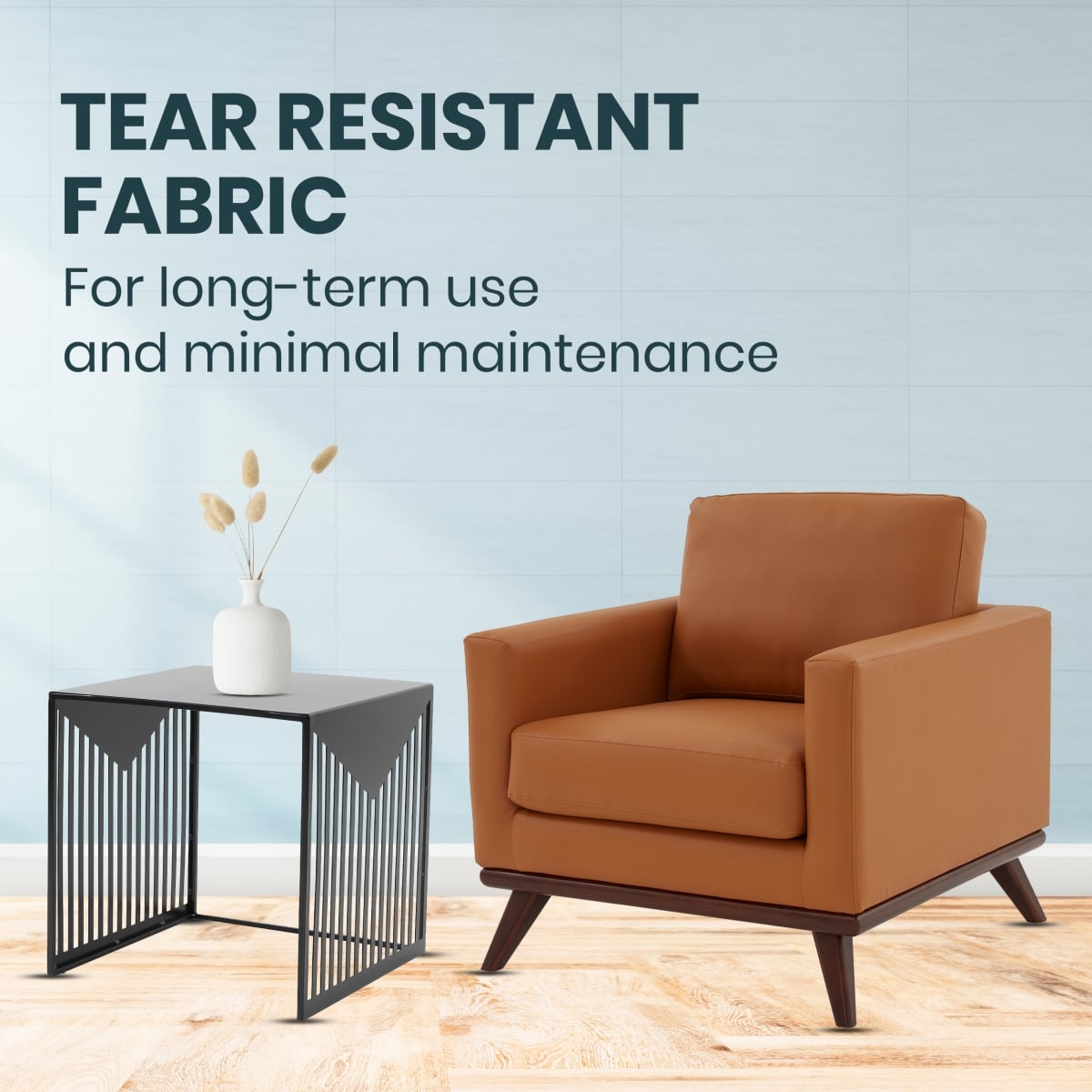 CS33TN-L Chester Modern Leather Accent Arm Chair with Birch Wood Base, Cognac Tan