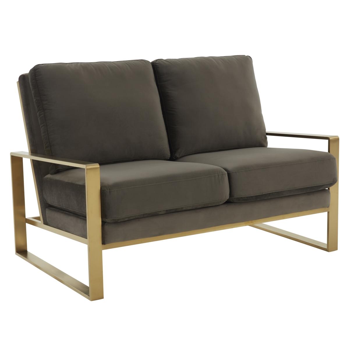 35.4 x 53.1 x 34.8 in. Jefferson Contemporary Modern Velvet Loveseat with Gold Frame, Dark Grey