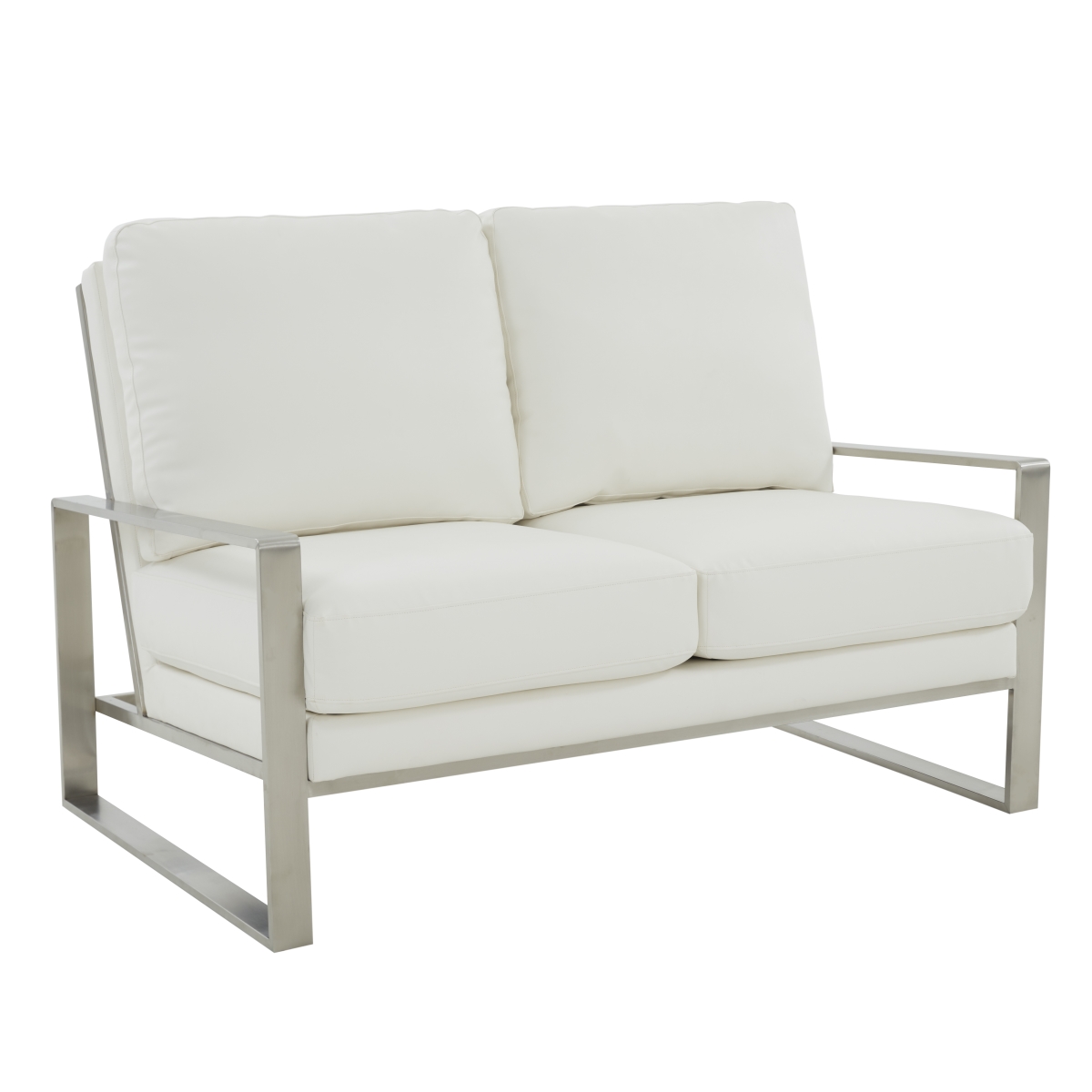 JAS53W-L 35.4 x 53.1 x 34.8 in. Jefferson Contemporary Modern Faux Leather Loveseat with Silver Frame, White