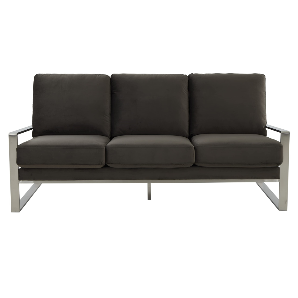 JAS77DGR Jefferson Contemporary Modern Design Velvet Sofa with Silver Frame, Dark Grey