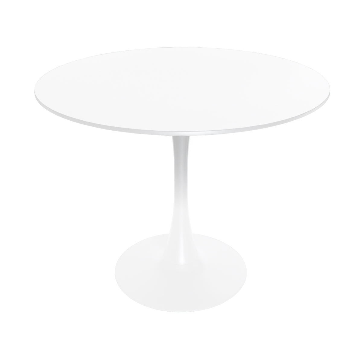 BTW-35W Bristol Mid-Century Modern Round Dining Table with Wood Top & Gloss Iron Pedestal Base for Kitchen & Dining Room, White