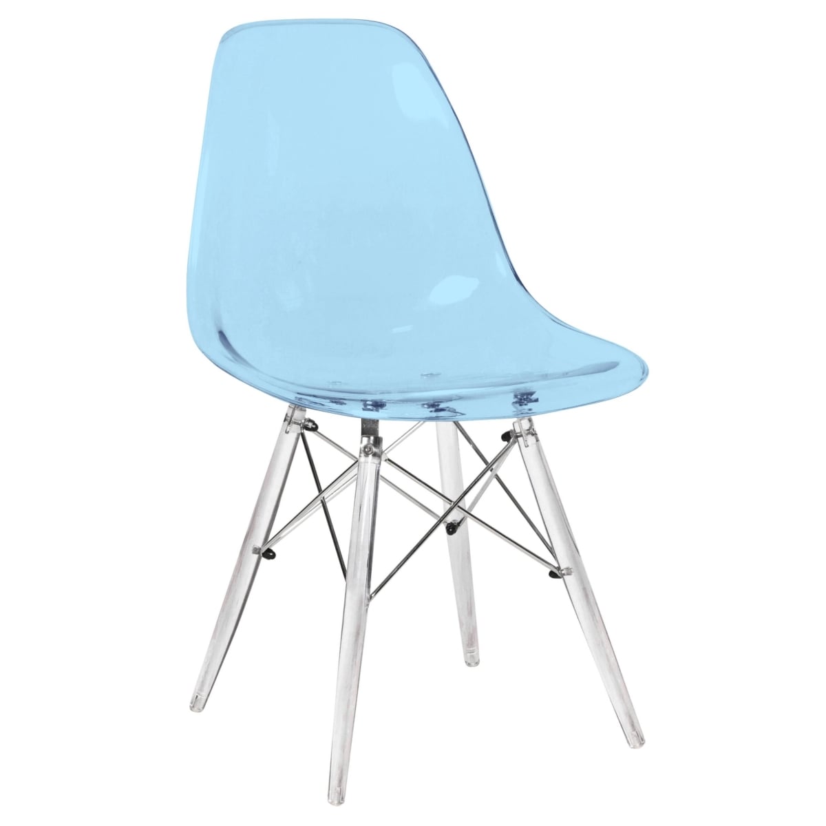 EPC19TBU Dover Molded Side Chair with Acrylic Base, Transparent Blue