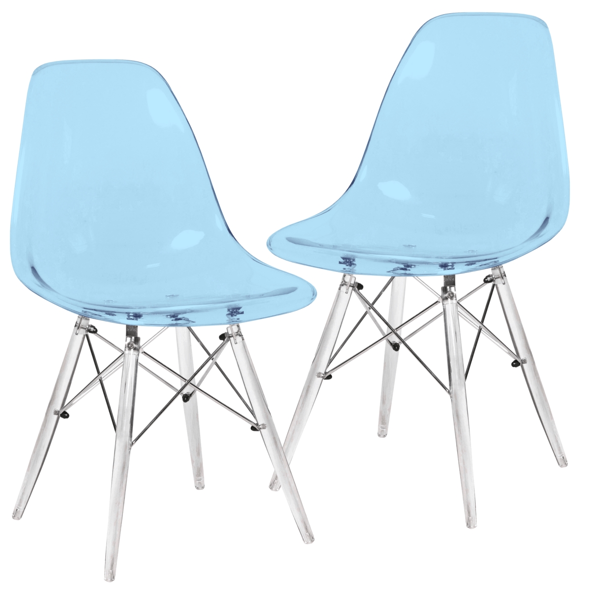 Dover Molded Side Chair with Acrylic Base, Transparent Blue - Set of 2