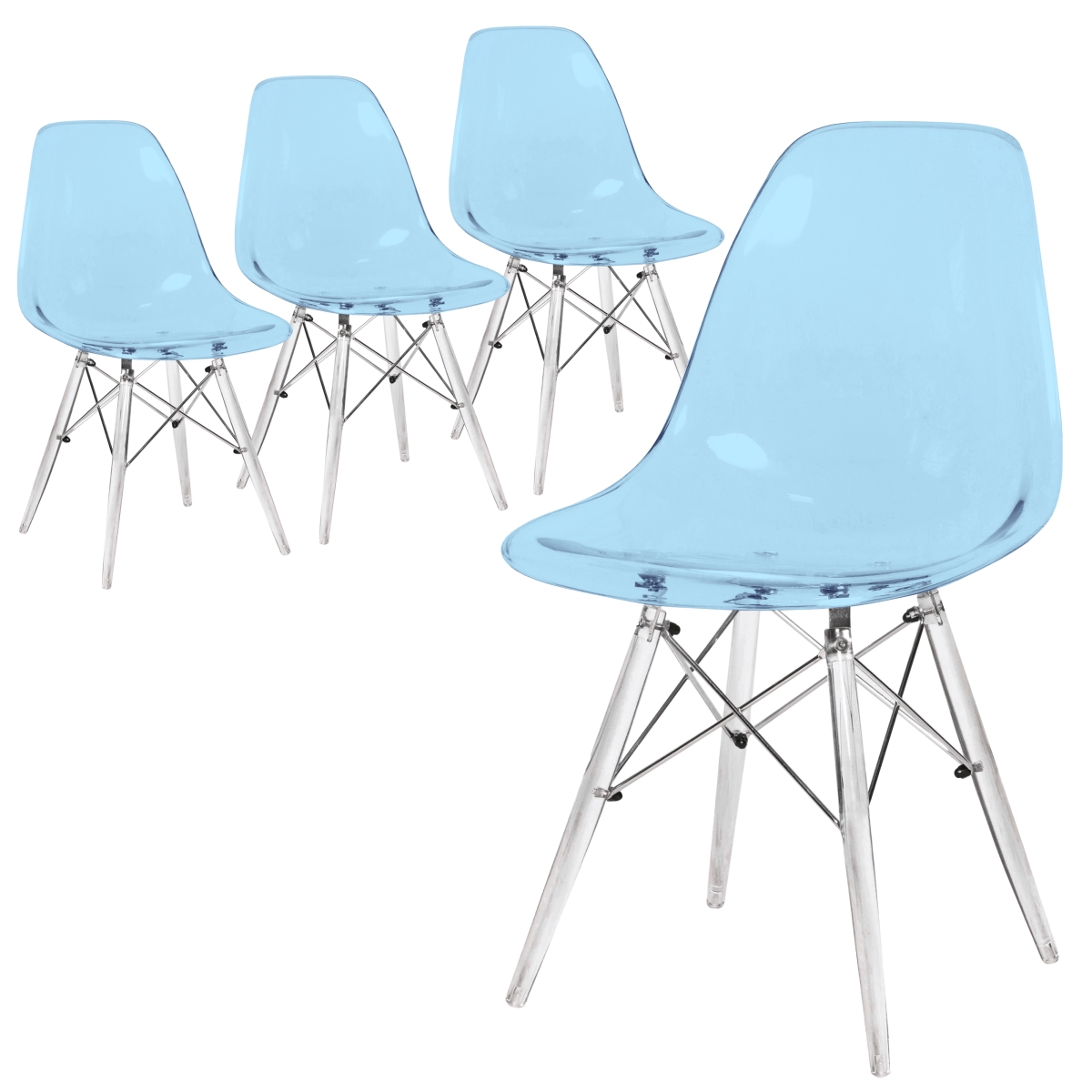 Dover Molded Side Chair with Acrylic Base, Transparent Blue - Set of 4