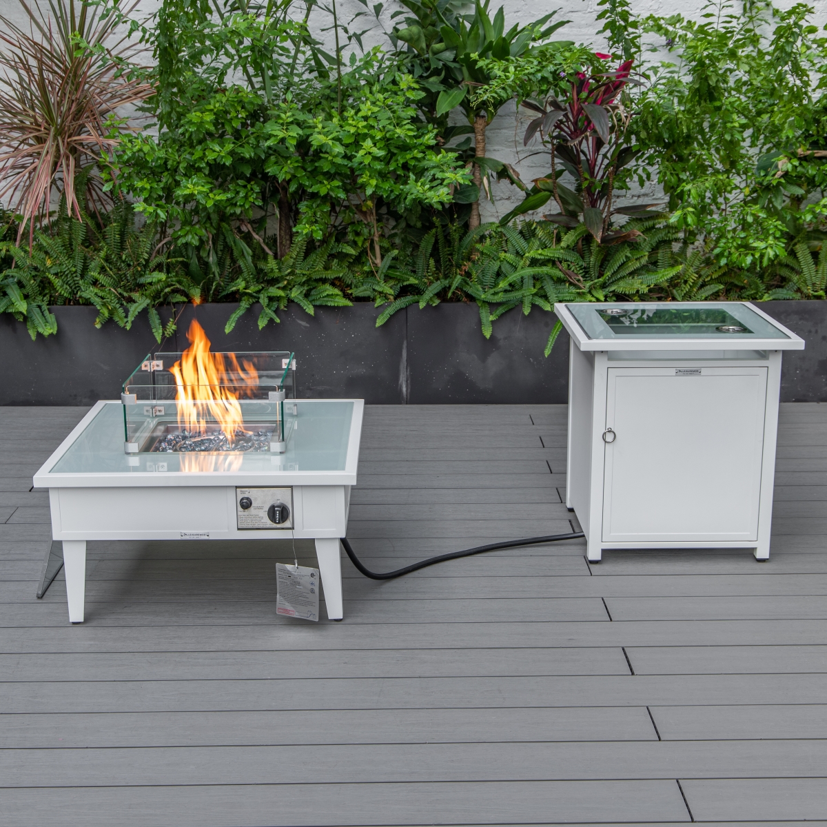 20 x 26.8 x 26.8 in. Walbrooke Patio Square Fire Pit & Tank Holder, White