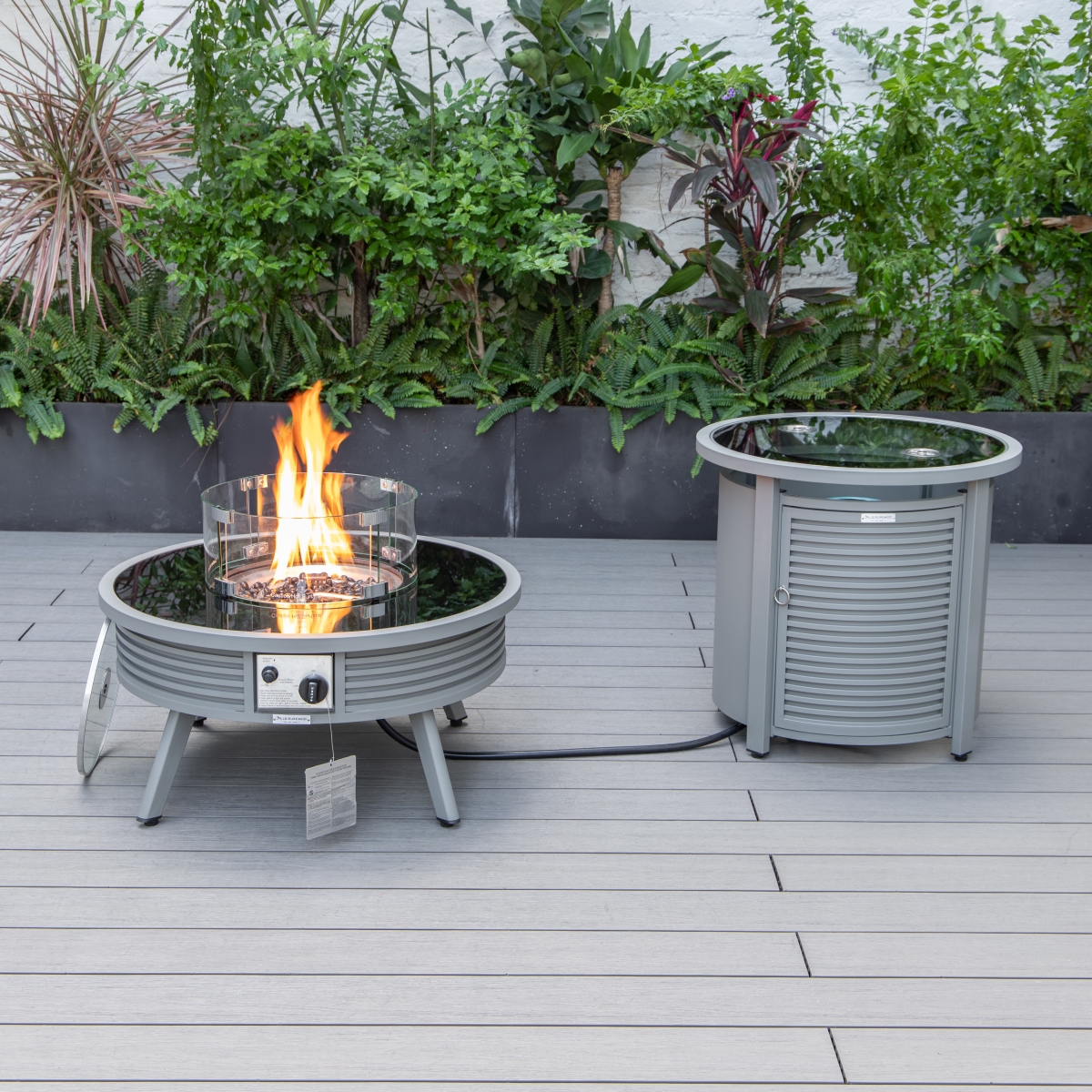 20 x 29 x 29 in. Walbrooke Patio Round Fire Pit & Tank Holder with Slats Design, Grey