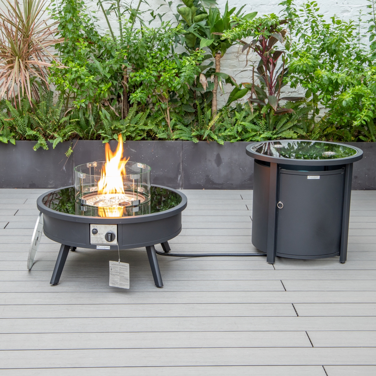 20 x 29 x 29 in. Walbrooke Patio Round Fire Pit & Tank Holder, Black