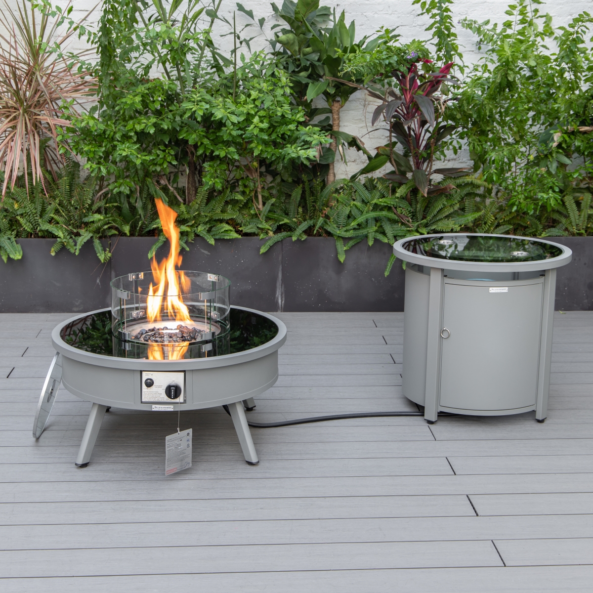 20 x 29 x 29 in. Walbrooke Patio Round Fire Pit & Tank Holder, Grey