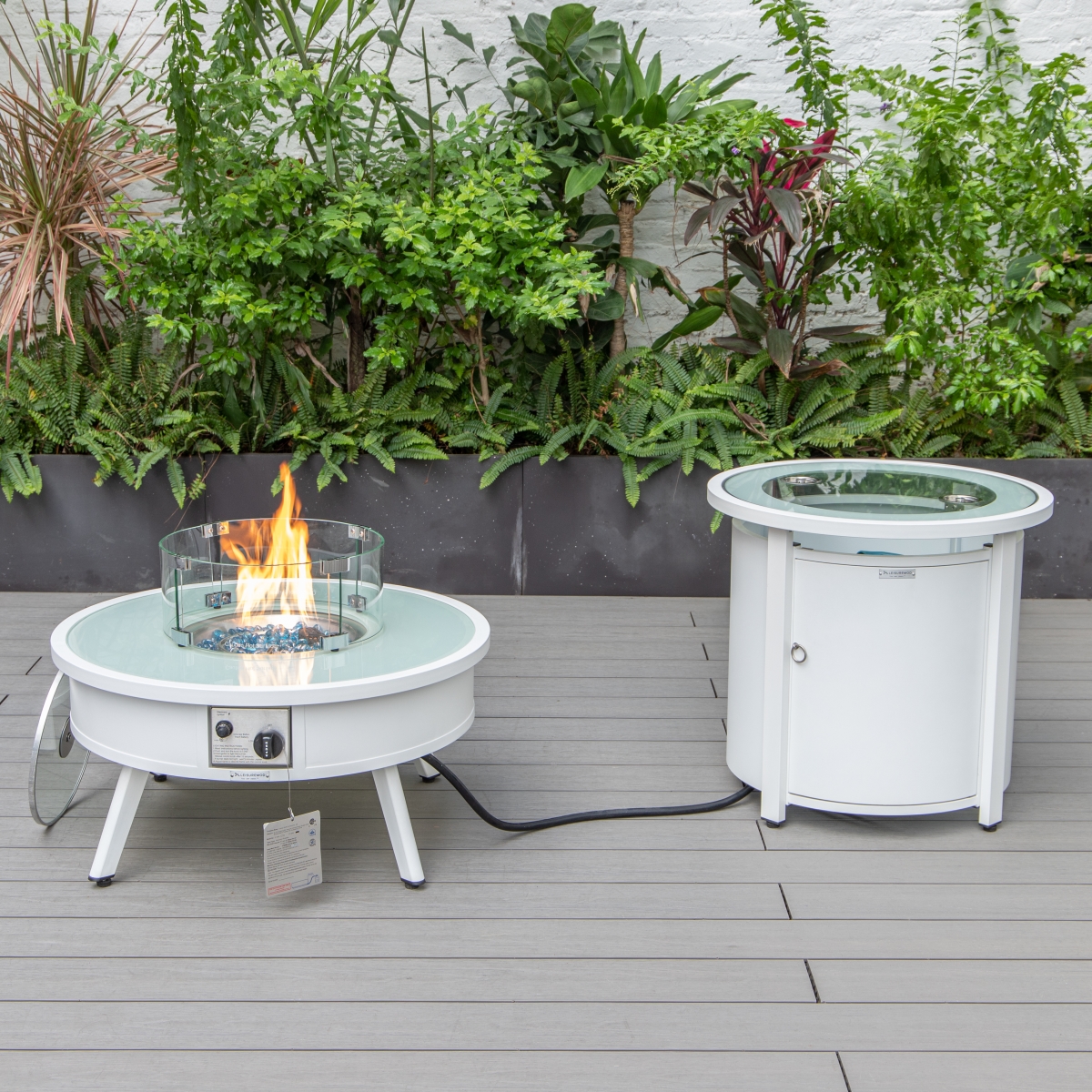 20 x 29 x 29 in. Walbrooke Patio Round Fire Pit & Tank Holder, White