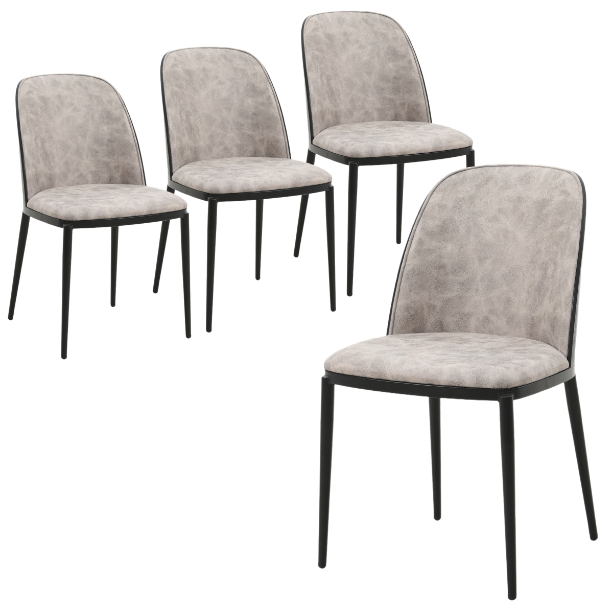 TCBL18CH4 Tule Mid-Century Modern Dining Side Chair with Sueade Fabric Seat & Steel Frame, Black & Charcoal - Set of 4 -  LeisureMod