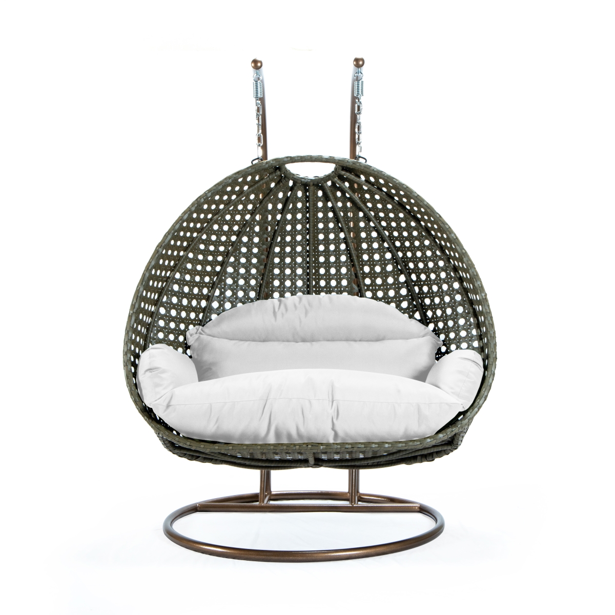 ESCBG-57W Beige Wicker Hanging 2 Person Egg Swing Chair, White