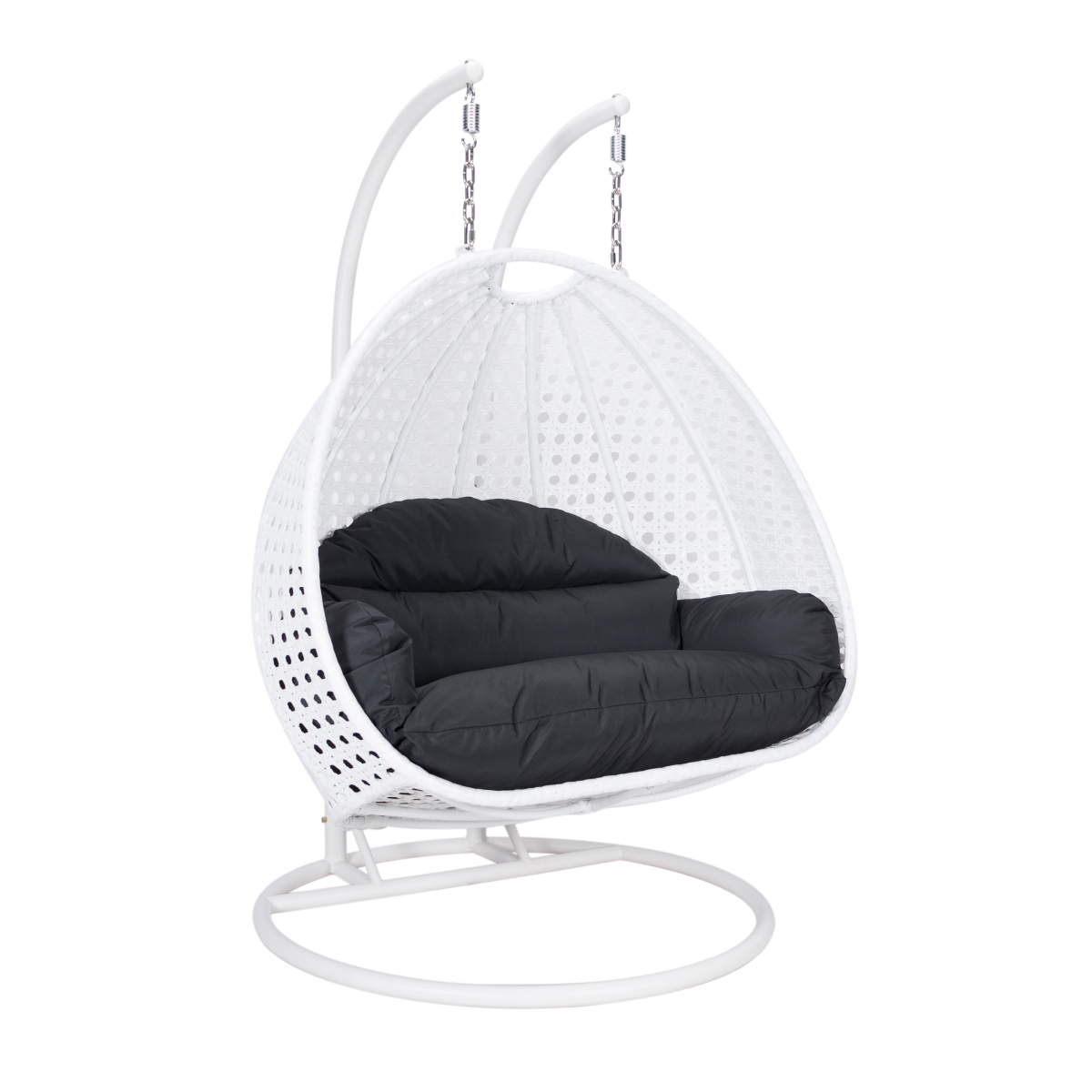White Wicker Hanging 2 Person Egg Swing Chair, Black