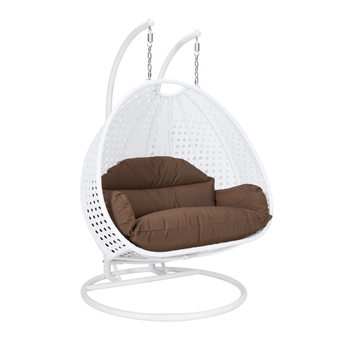 White Wicker Hanging 2 Person Egg Swing Chair, Brown