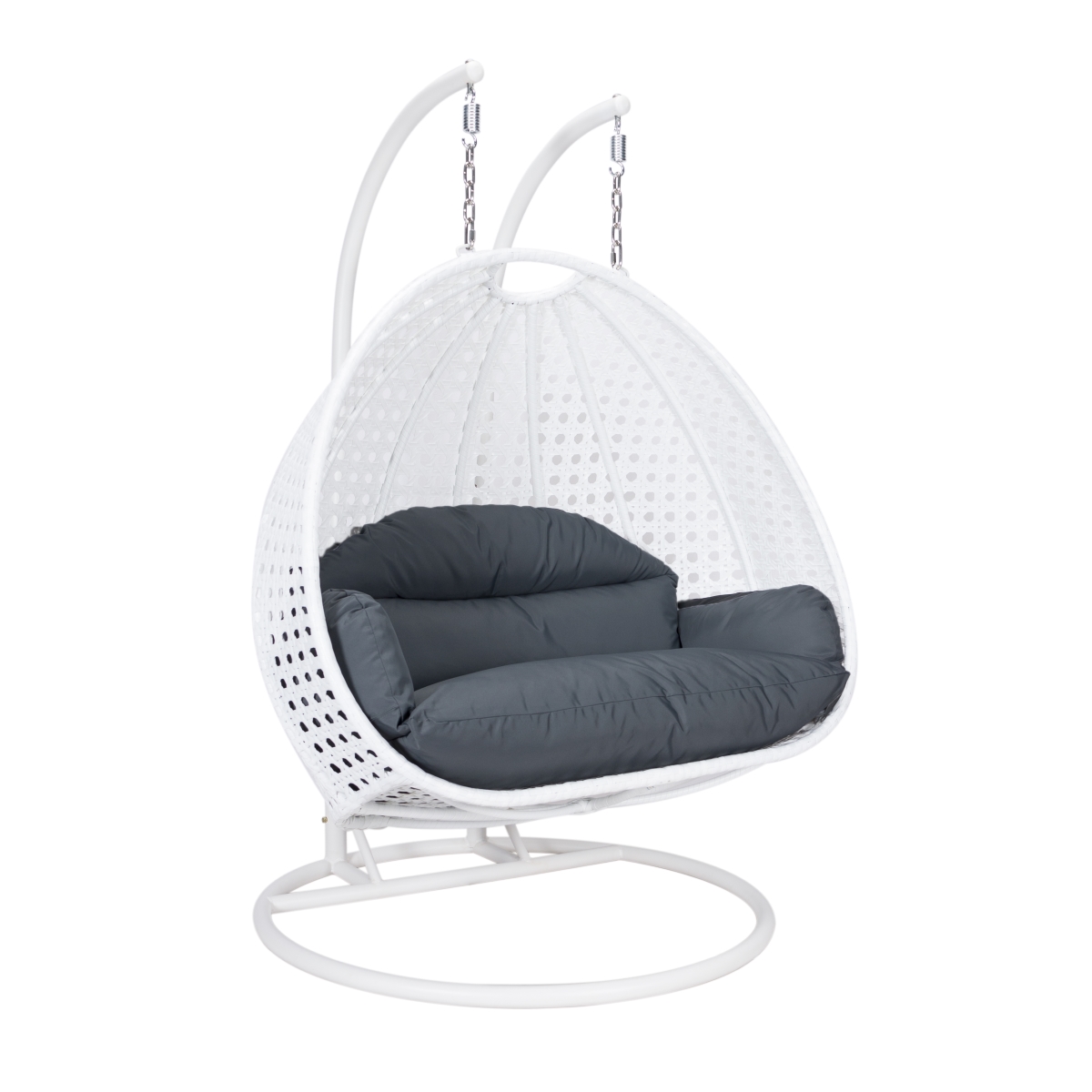 ESCW-57DGR White Wicker Hanging 2 Person Egg Swing Chair, Dark Grey
