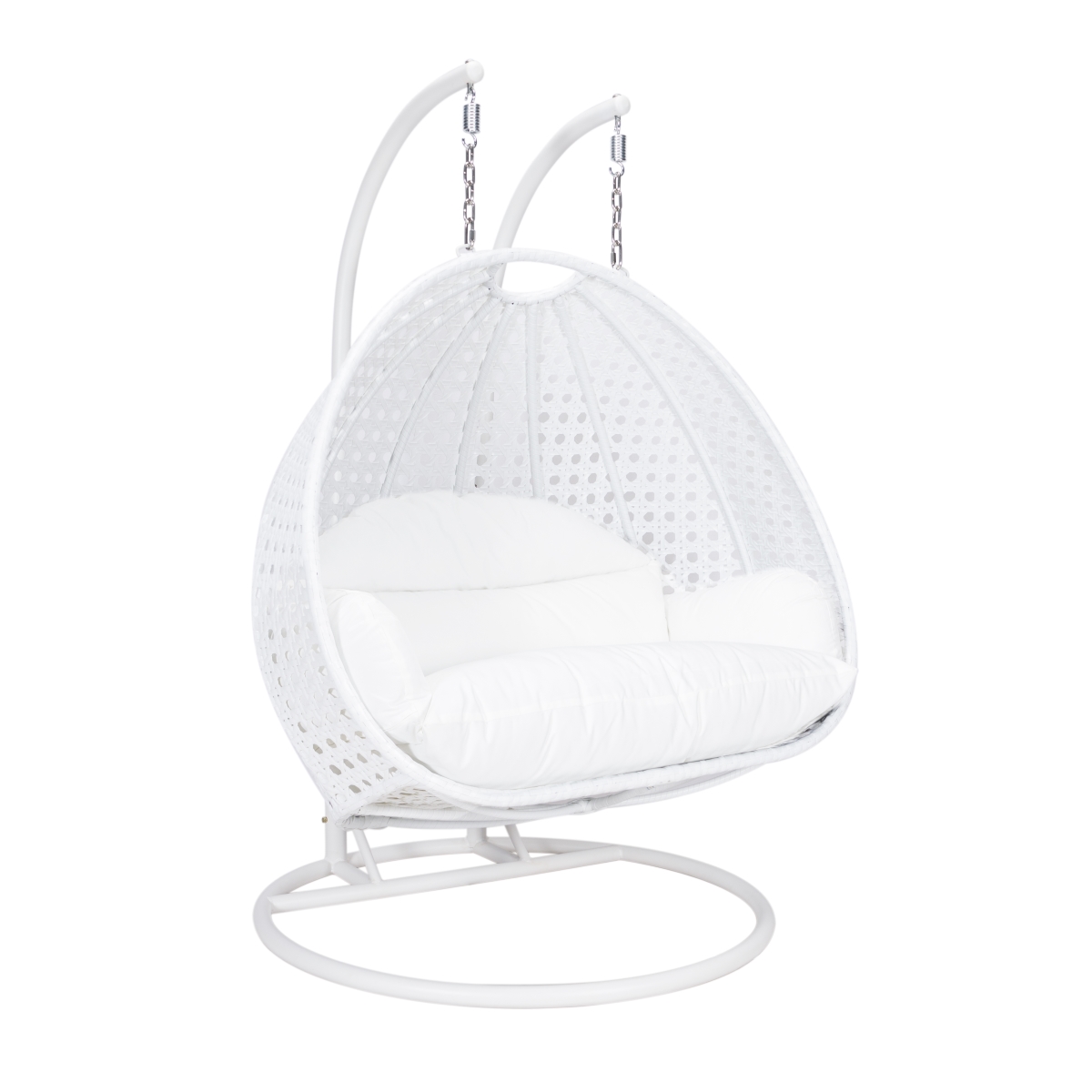 ESCW-57W White Wicker Hanging 2 Person Egg Swing Chair, White