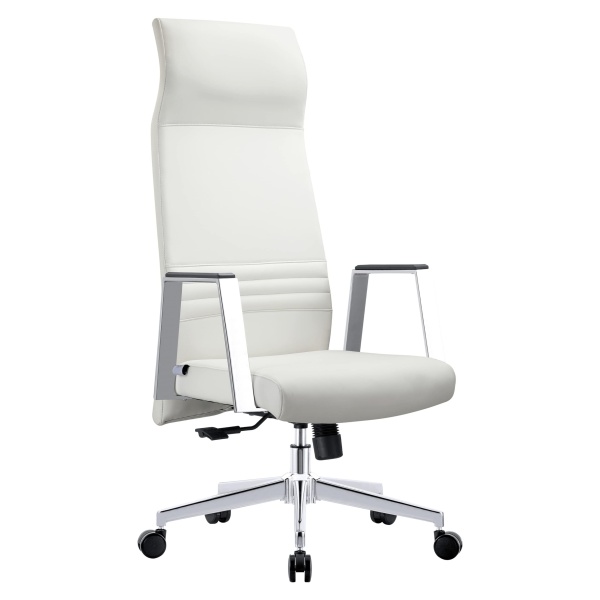AOT19WL Aleen High-Back Office Chair in Upholstered Leather & Iron Frame with Swivel & Tilt - White