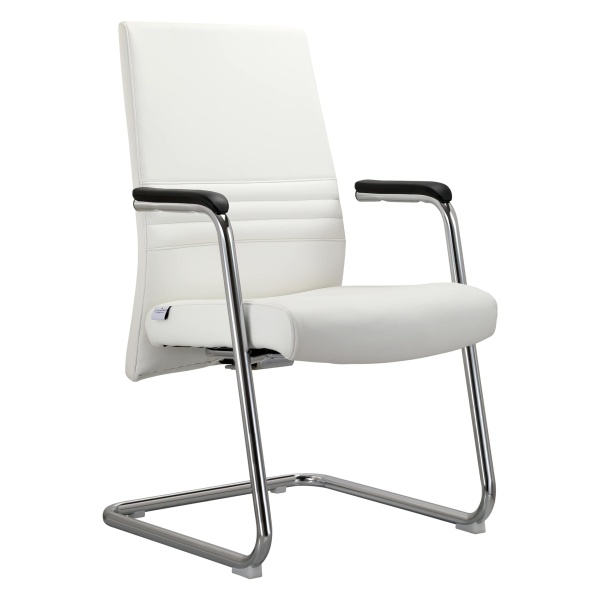 Aleen Office Chair in Upholstered Leather and Iron Frame, White