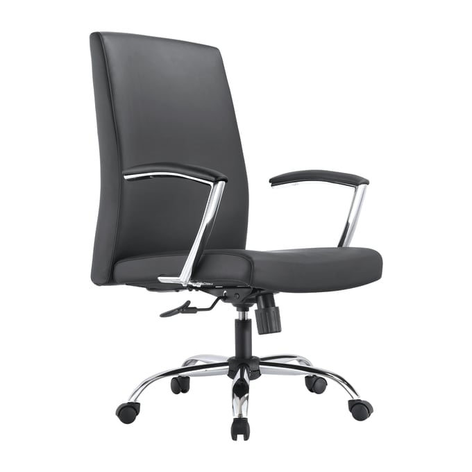 Evander Office Chair in Upholstered Leather and Iron Frame with Swivel and Tilt, Black