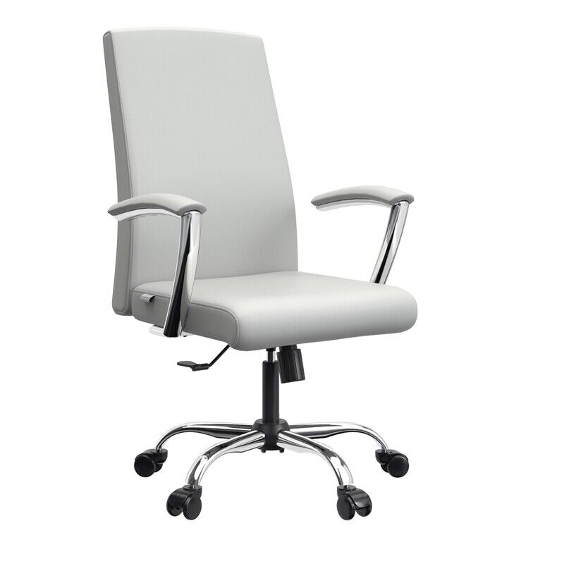 Evander Office Chair in Upholstered Leather and Iron Frame with Swivel and Tilt, White