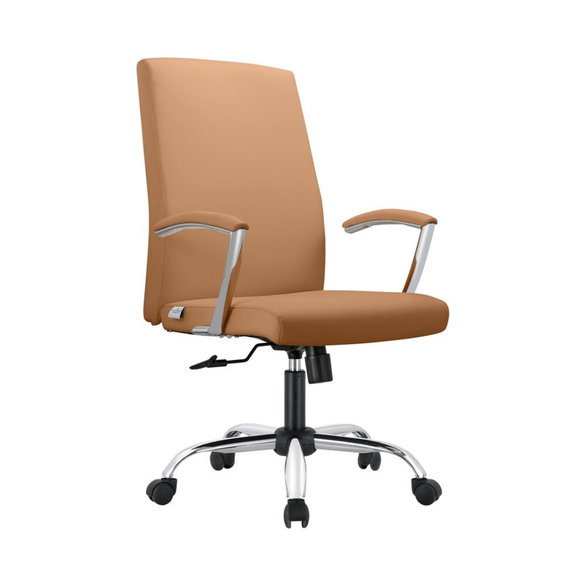 Evander Office Chair in Upholstered Leather and Iron Frame with Swivel and Tilt, Acorn Brown