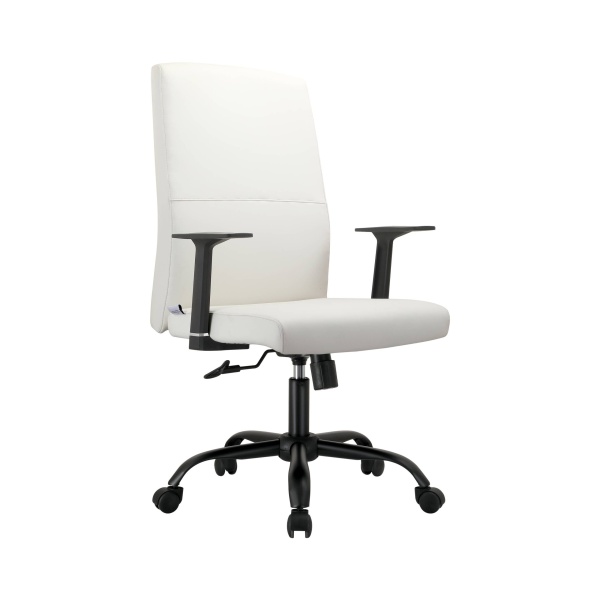 Evander Office Chair in Upholstered Leather & Iron Frame, Adjustable Height, Swivel & Tilt, White