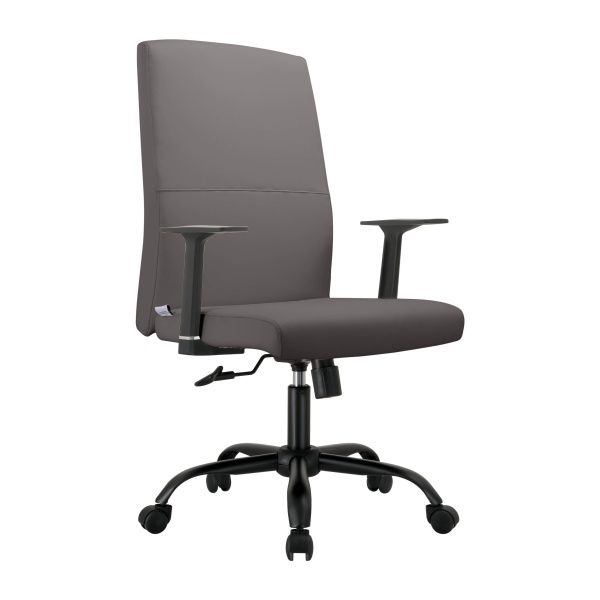 Evander Office Chair in Upholstered Leather & Iron Frame, Adjustable Height, Swivel & Tilt, Grey