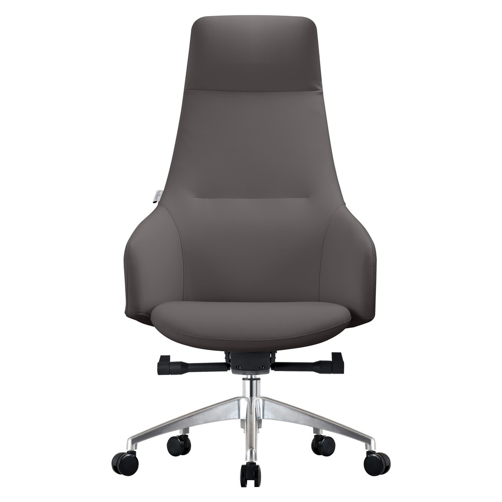 Celeste High-Back Office Chair in Upholstered Leather and Iron Frame with Swivel and Tilt, Grey