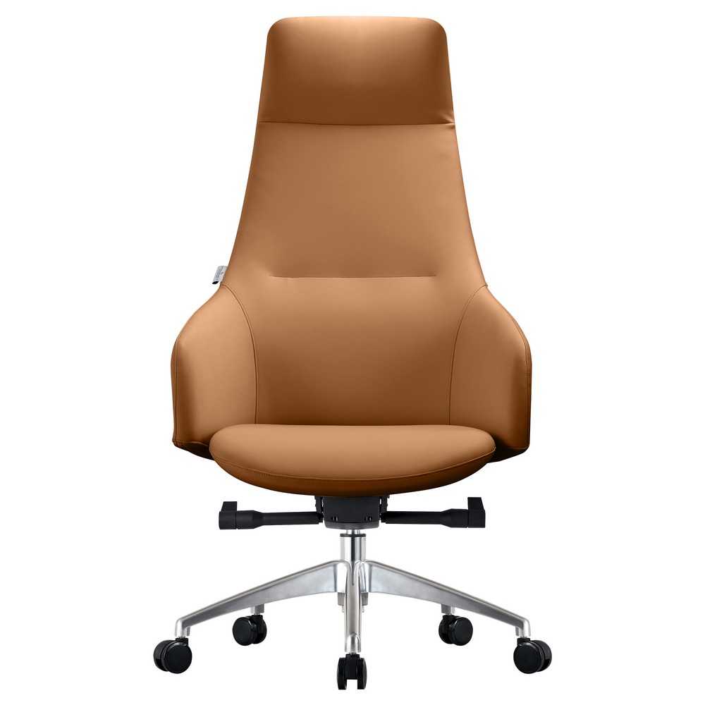 Celeste High-Back Office Chair in Upholstered Leather & Iron Frame with Swivel & Tilt, Acorn Brown