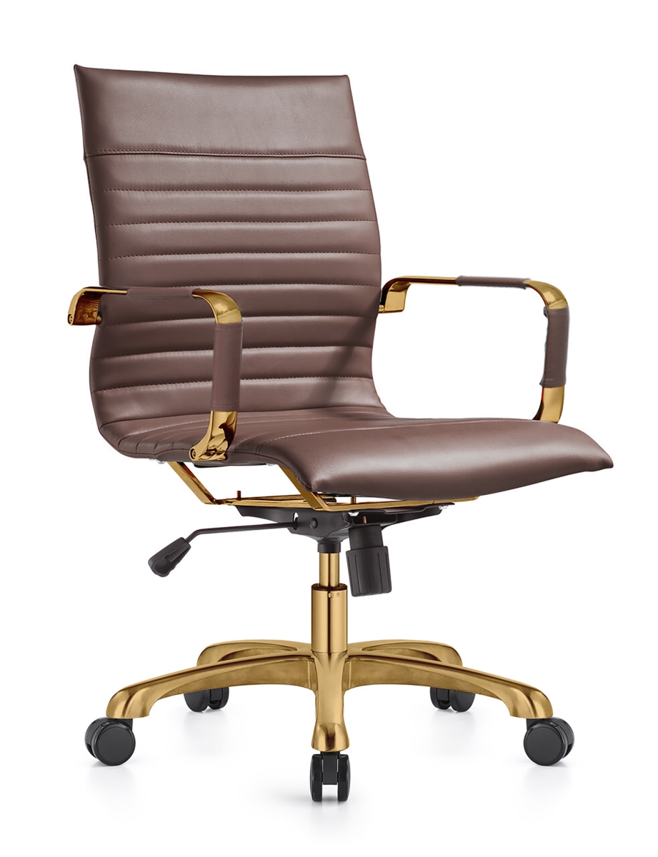 Harris Office Chair - Dark Brown - Adjustable Height - Gold Frame