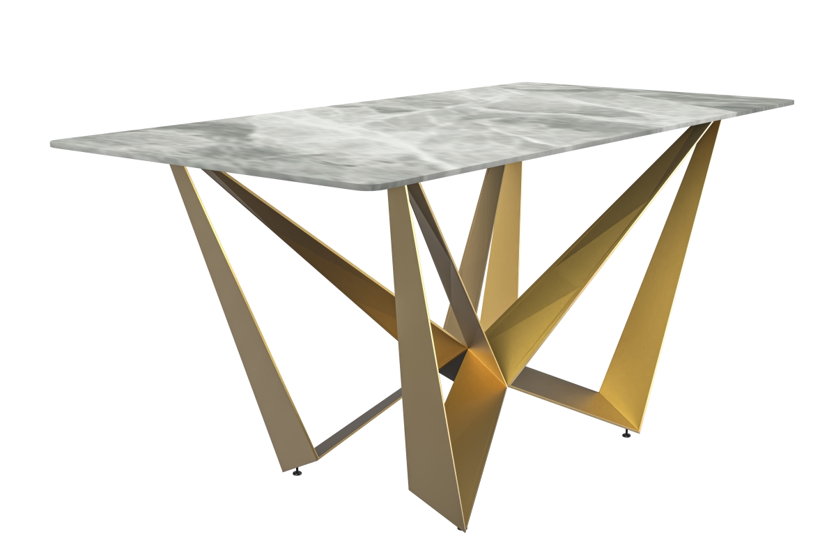 NTG-55IGR-S Nuvor Mid-Century Modern Dining Table with a 55 in. Rectangular Top & Gold Steel Base - Light Grey